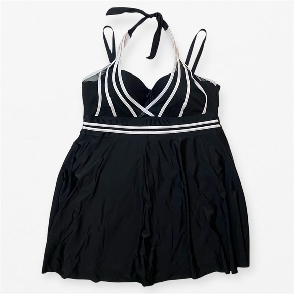 Swimsuit dress with shorts underwear halter swim dress XL black white - Picture 2 of 8